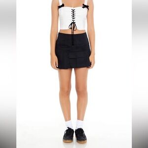 Black Pleated Cargo Pockets Mini Skirt